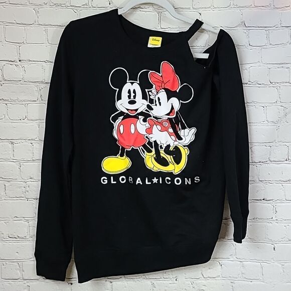 Disney XL 15/17 Mickey and Minnie Mouse French Terry Cold Shoulder Sweatshirt - Picture 1 of 5
